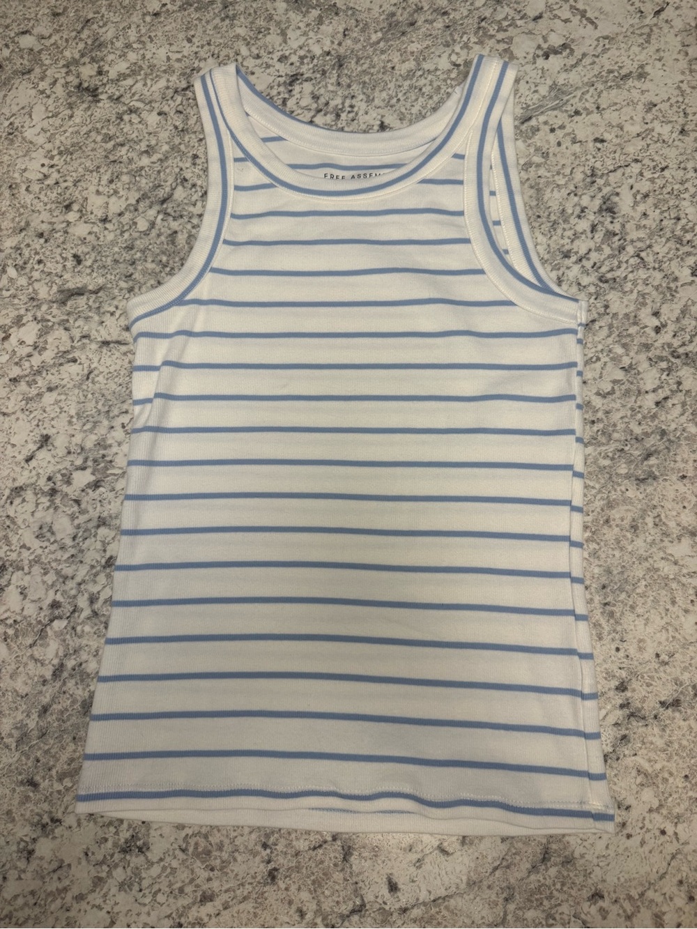 White & Light Blue Striped Tank Top